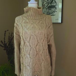 H&M cable knit sweater cowl neck beige small